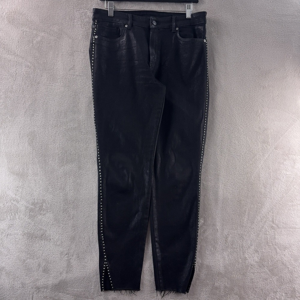 AllSaints Miller Jeans Womens Size 31x28 Black Coated‎ Skinny Studded Punk